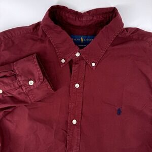 Ralph Lauren Button Down Shirt Mens XL Burgundy Classic Fit Long Sleeve Cotton